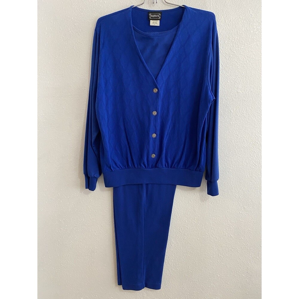 Bonworth Women’s Pants And Shirt Set Large Petite Royal Blue Soft Knit J23